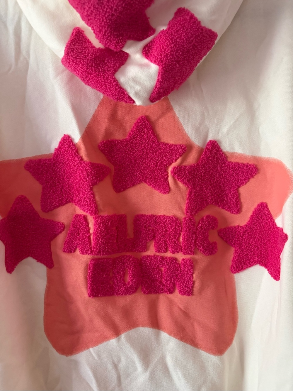 Aelfric Eden Cream Hoodie with Pink Star Appliqués and Peach Chest Panel - Picture 5 of 6